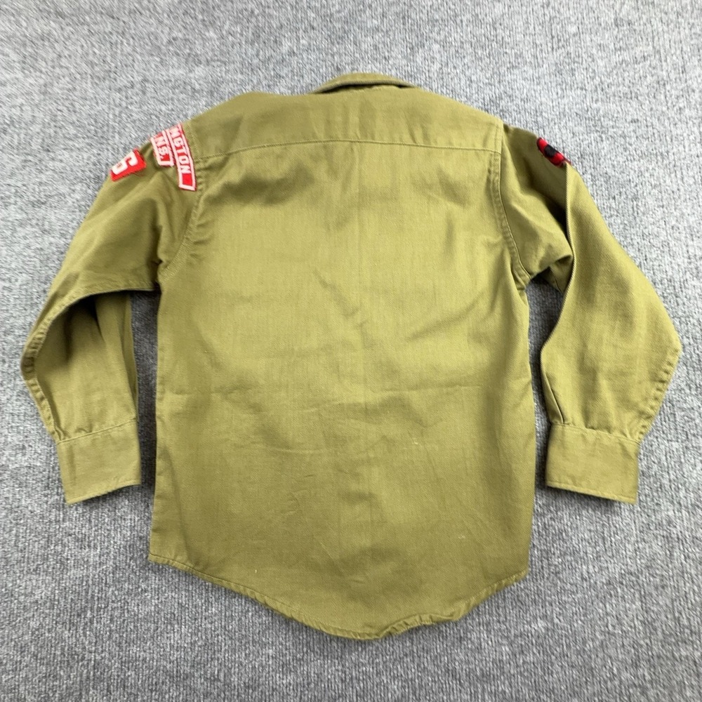 Vintage Boy Scouts Of America Shirt Boys Medium Green Uniform Twill Patches - Picture 12 of 13